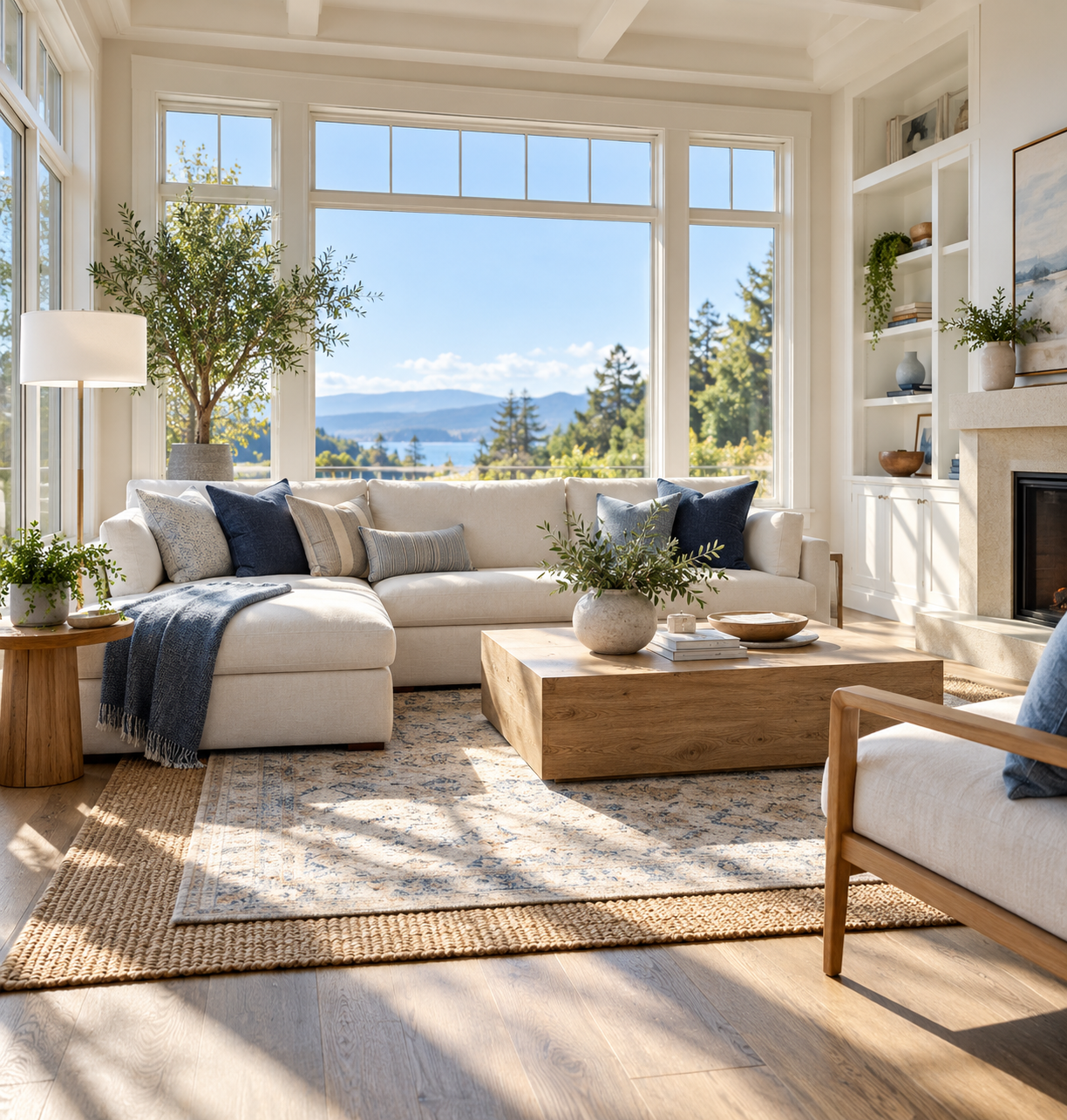 Light filled living room, illustrative stock photography